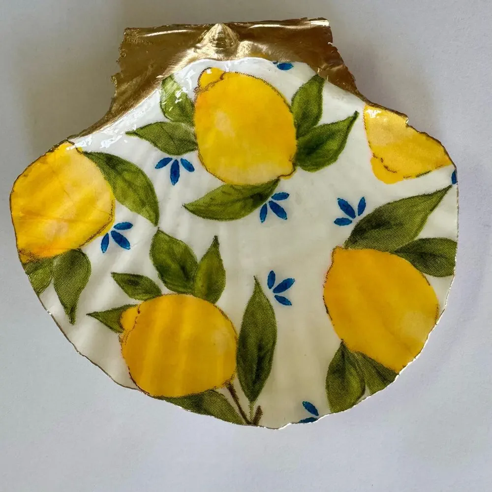 Mediterranean Lemon Scalloped Seashell Trinket Dish